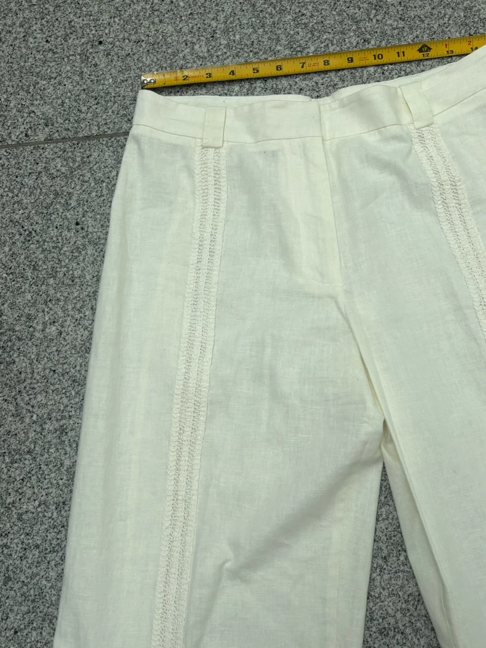 Zara Cream Cropped Linen-Blend Pants with Crochet Trim